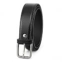 Men39s Leather Belt Black Silver-Tone Buckle Stitched