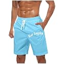 Men's Letter Graphic Print Track Shorts Drawstring Elastic Waist Shorts with Pockets Beach Vacation Travel Short