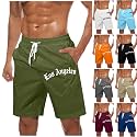 Men's Letter Graphic Print Track Shorts Drawstring Elastic Waist Shorts with Pockets Beach Vacation Travel Short