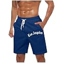 Men's Letter Graphic Print Track Shorts Drawstring Elastic Waist Shorts with Pockets Beach Vacation Travel Short