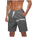Men's Letter Graphic Print Track Shorts Drawstring Elastic Waist Shorts with Pockets Beach Vacation Travel Short