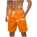 Men's Letter Graphic Print Track Shorts Drawstring Elastic Waist Shorts with Pockets Beach Vacation Travel Short
