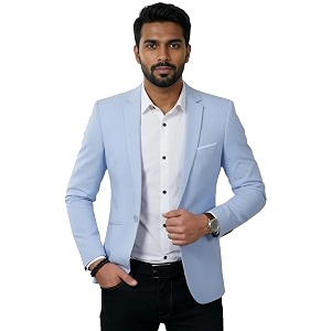 Mens Light Blue Slim Fit Blazer Single