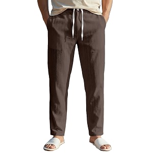 Mens Linen Drawstring Pants Casual Beach Trousers