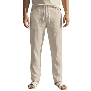 Mens Linen Drawstring Pants Casual Beach Trousers