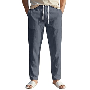 Mens Linen Drawstring Pants Casual Beach Trousers