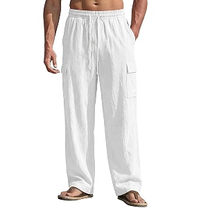 Mens Linen Pants Casual Cargo Pants with