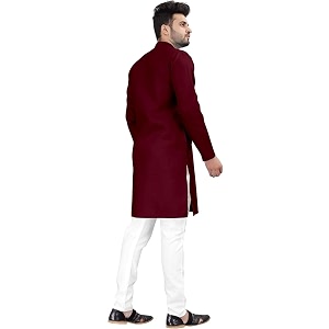 Mens Maroon Kurta Full Sleeve Mandarin Collar