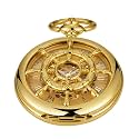 Fashion Skeleton Mechanical Pocket Watch, Antique Roman Numeral Dial Mechanical Pocket Watches for Men with Box