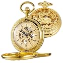Mechanical Pocket Watch, Double Cover Roman Numerals Vintage Pocket Watch with Chain for Men