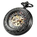 Fashion Skeleton Mechanical Pocket Watch, Antique Roman Numeral Dial Mechanical Pocket Watches for Men with Box