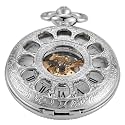 Classic Silver Mechanical Pocket Watch with Chain Box for Men