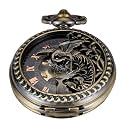 Bronze Retro Mechanical Pocket Watch Skeleton Roman Numerals Hollow Mechanical Pocket Watches with Box