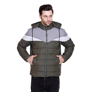 Mens Navy Blue and Grey Hooded Puffer