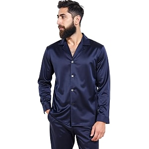 Mens Navy Blue Silk Nightwear Pajama Set