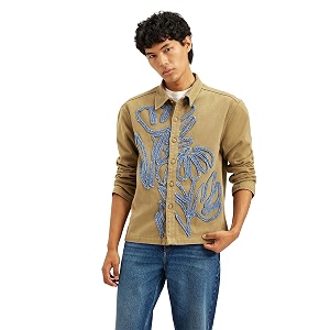 Mens Patchwork Khaki Shacket