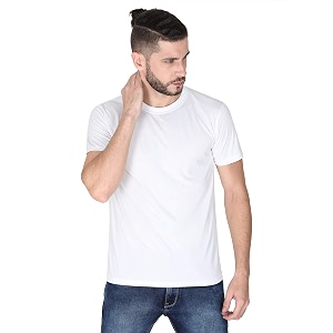 Mens Polyester Round Neck Sports White T-Shirt