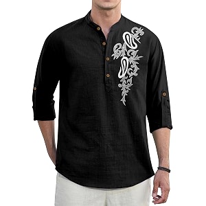 Mens Printed Cotton Blend Short Kurta