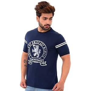 Mens Printed Cotton Short Sleeves Round Neck