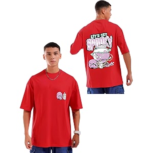 Mens Printed Round Neck Oversized Longline Drop
