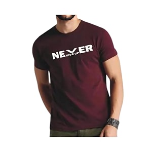 Mens Round Neck Never Give Up Printed