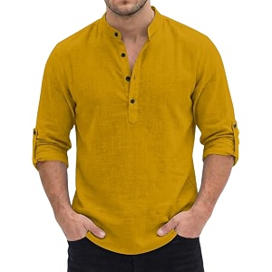 men39s short kurta cotton blend mandarin collar casual ethnic wear regular fit full sleeve kurta for daily festival wear