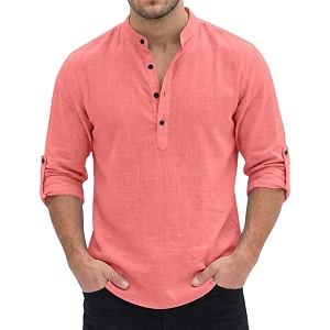 men39s short kurta cotton blend mandarin collar casual ethnic wear regular fit full sleeve kurta for daily festival wear