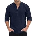 Men's Short Kurta Cotton Blend Mandarin Collar Casual Ethnic Wear Regular Fit Full Sleeve Kurta for Daily Festival Wear