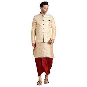 Mens Silk Blend Solid Kurta Dhoti Set