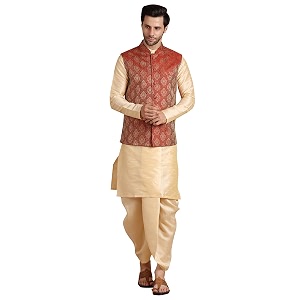 Mens Silk Blend Solid Kurta Dhoti Set