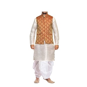 Mens Silk Blend Solid Kurta Dhoti Set