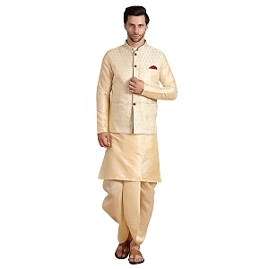Mens Silk Blend Solid Kurta Dhoti Set