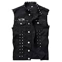 Men's Sleeveless Lapel Punk Zipper Denim Jean Vests Jacket With Rivets