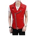 Men's Sleeveless Lapel Punk Zipper Denim Jean Vests Jacket With Rivets