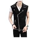 Men's Sleeveless Lapel Punk Zipper Denim Jean Vests Jacket With Rivets