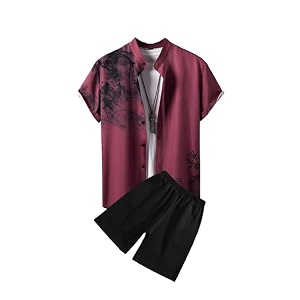 men39s soft poly lycra digital prined shirts with pajama shorts night suit set