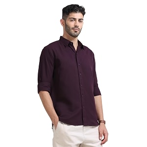 Mens Solid Casual Shirt Cotton Blend Regular