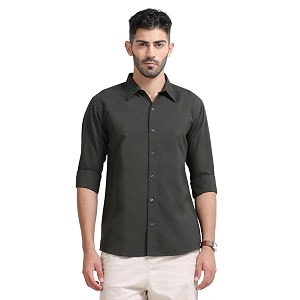 Mens Solid Casual Shirt Cotton Blend Regular