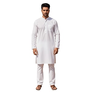 Mens Solid Regular Fit Ethnic Wear White