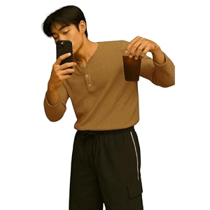 Mens Solid Slim Fit Full Sleeve Henley