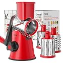 Geedel Rotary Hand Crank Cheese Grater, Vegetable Slicer | 3 Blades, 430 Stainless Steel, 12x Fast Cutting, Strong Suction Base, BPA-Free, Dishwasher Safe, for Cheese