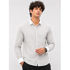 Mens Striped Casual Shirt White Collar