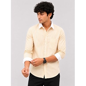 Mens Striped Casual Shirt White Collar