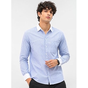 Mens Striped Casual Shirt White Collar