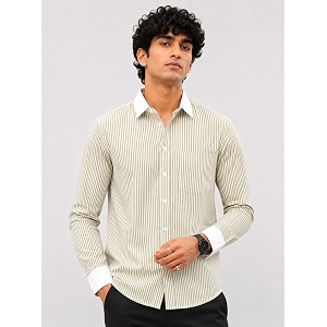 Mens Striped Casual Shirt White Collar