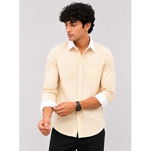 Mens Striped Casual Shirt White Collar