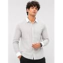 Men39s Striped Casual Shirt White Collar