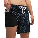 Men's Swim Trunks with Compression Liner 6 Inch Inseam Board Shorts