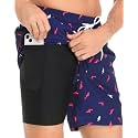 Men's Swim Trunks with Compression Liner 6 Inch Inseam Board Shorts