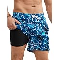 Men's Swim Trunks with Compression Liner 6 Inch Inseam Board Shorts